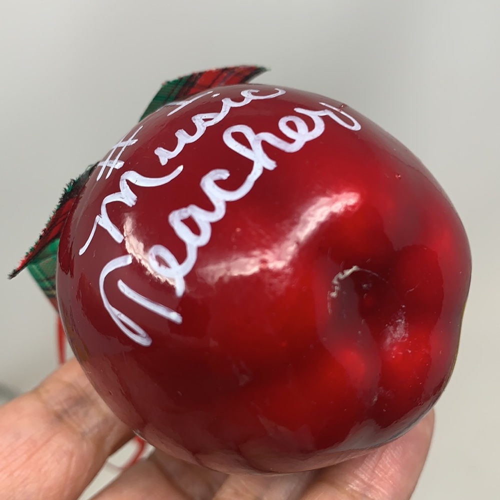 3” apple “#1 Music Teacher” Christmas tree ornament decoration vintage decor - Picture 13 of 15